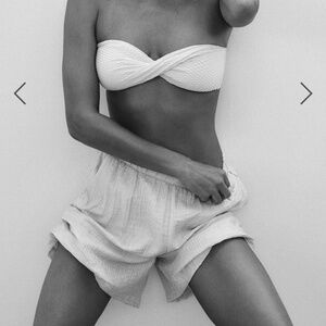Anine Bing Beige Textured Waffle Bandeau Bikini Top, Sz Med